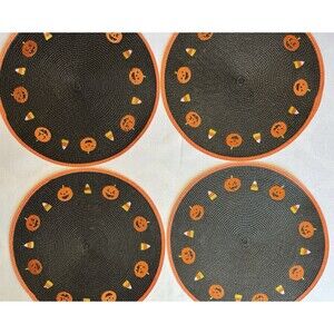 Halloween Pumpkin Place Mats Set of 4 Embroidered Excellent Preowned Condition